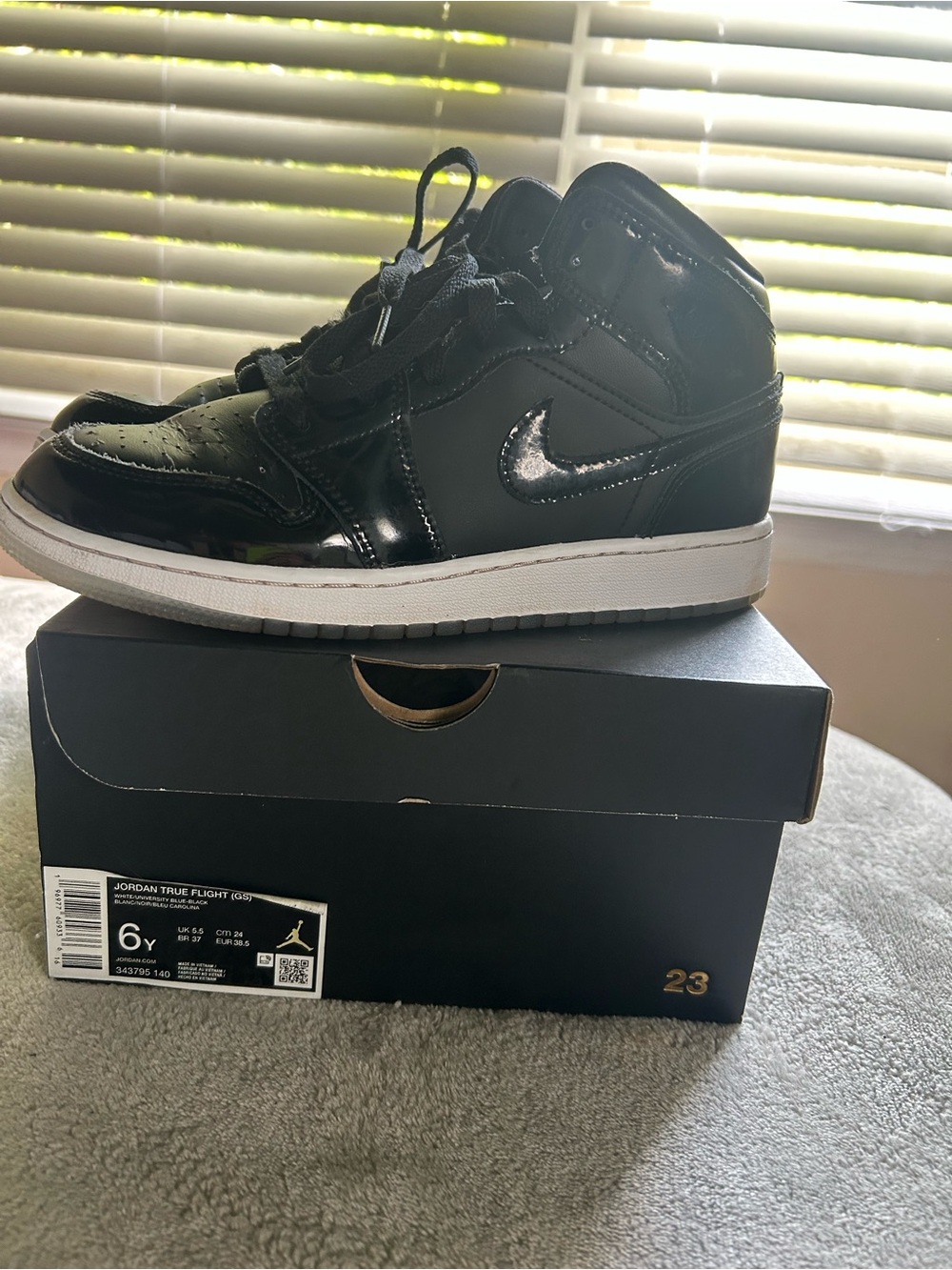Jordan Kids Black Patent Leather High-Top Sneakers with White Midsole